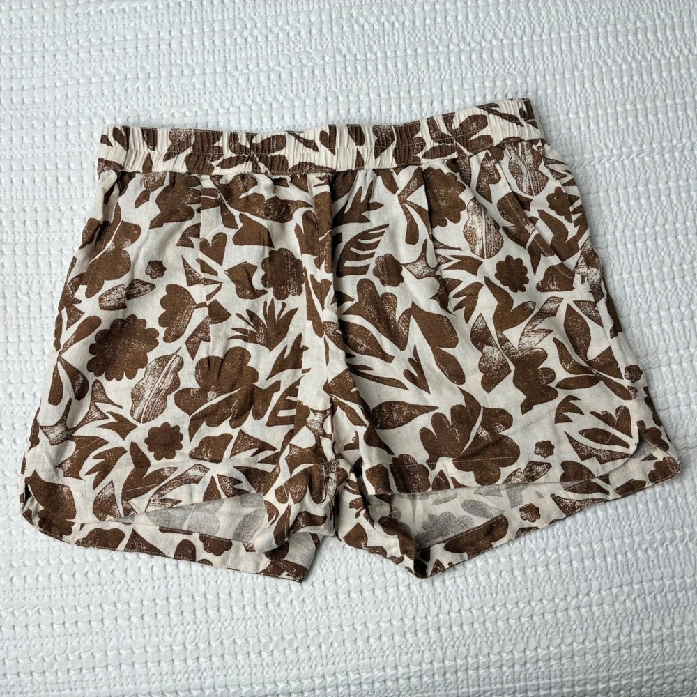 NWOT Carve Designs Short Rhett Women S Linen Blend Brown Cream Rum Print Floral - Picture 3 of 14